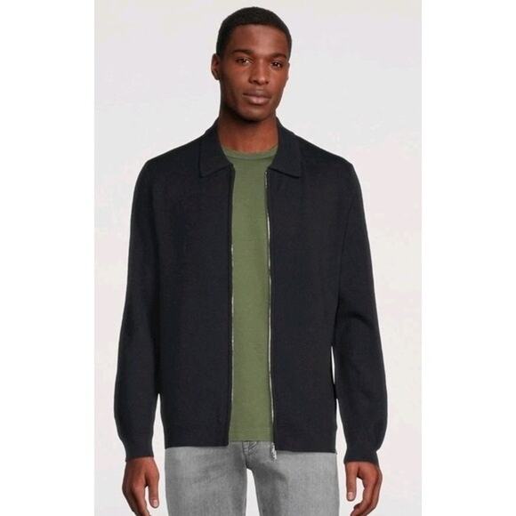 Theory | L | Knit Cardigan Sweater Wool Zip Polo Mens Black LUXURY Jacket - Picture 1 of 6